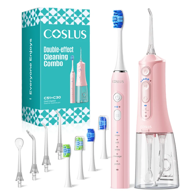 COSLUS C51 & C30 Oral Care Bundle – Cordless Water Flosser & Electric Toothbrush